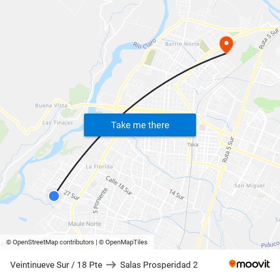 Veintinueve Sur / 18 Pte to Salas Prosperidad 2 map