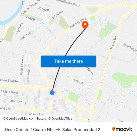 Once Oriente / Cuatro Nte to Salas Prosperidad 2 map