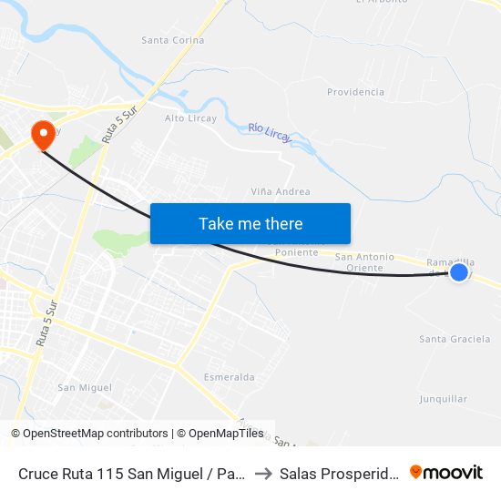 Cruce Ruta 115 San Miguel / Parada 2 to Salas Prosperidad 2 map