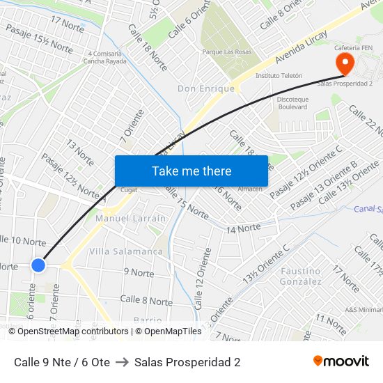 Calle 9 Nte / 6 Ote to Salas Prosperidad 2 map