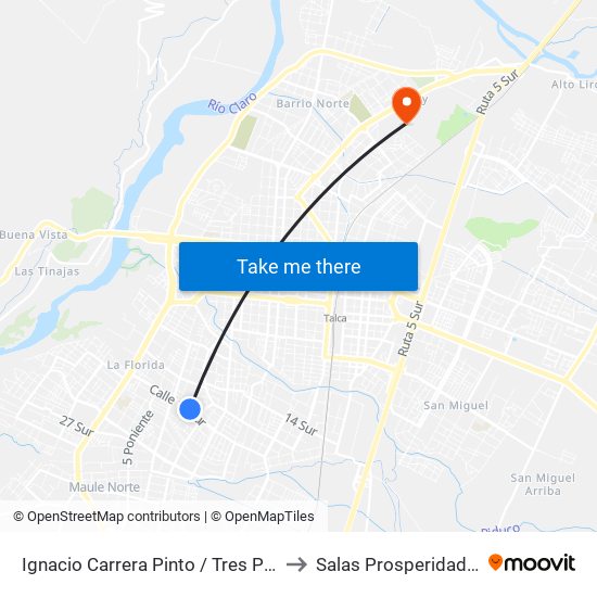 Ignacio Carrera Pinto / Tres Pte to Salas Prosperidad 2 map