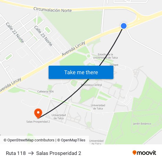 Ruta 118 to Salas Prosperidad 2 map