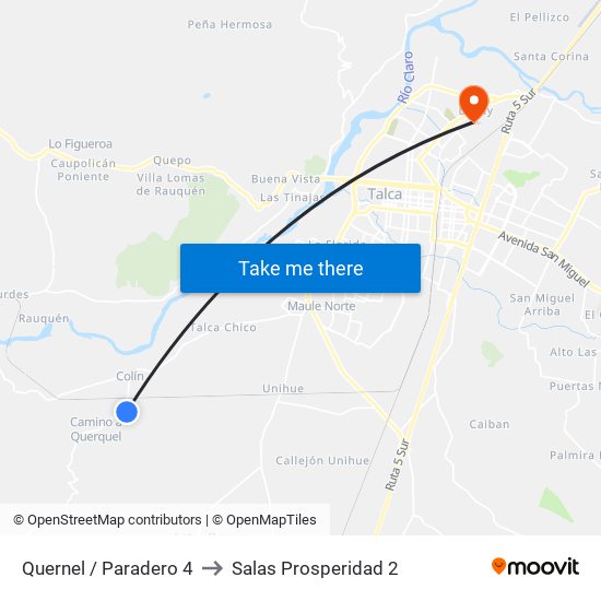 Quernel / Paradero 4 to Salas Prosperidad 2 map