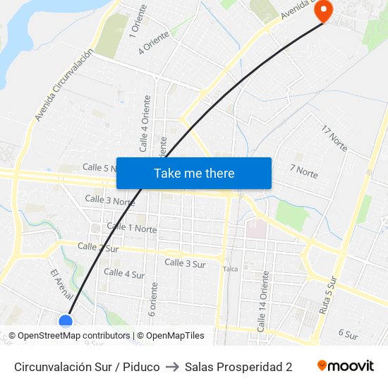 Circunvalación Sur / Piduco to Salas Prosperidad 2 map