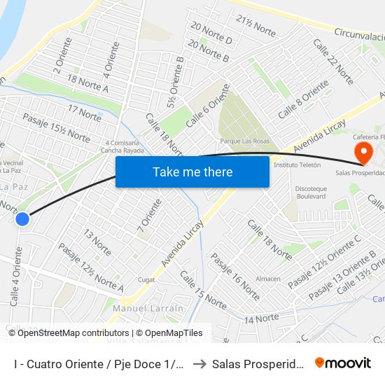 I - Cuatro Oriente / Pje Doce 1/2 Nte to Salas Prosperidad 2 map