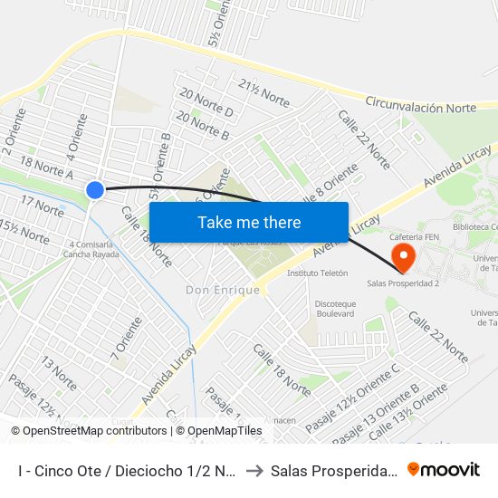 I - Cinco Ote / Dieciocho 1/2 Norte to Salas Prosperidad 2 map