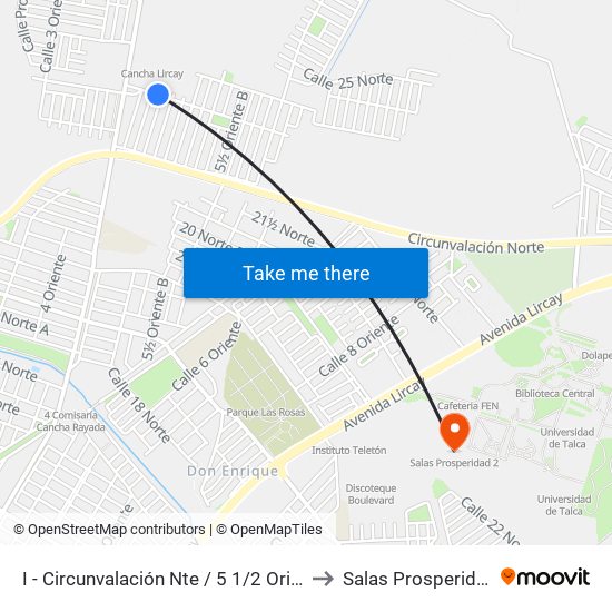 I - Circunvalación Nte / 5 1/2 Oriente G to Salas Prosperidad 2 map