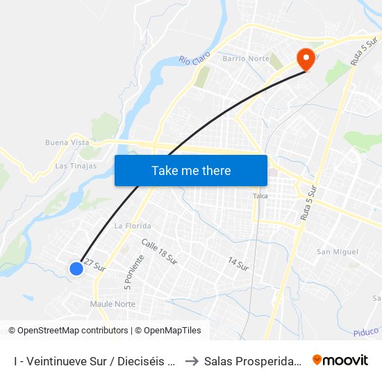 I - Veintinueve Sur / Dieciséis Pte to Salas Prosperidad 2 map