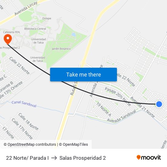 22 Norte/ Parada I to Salas Prosperidad 2 map
