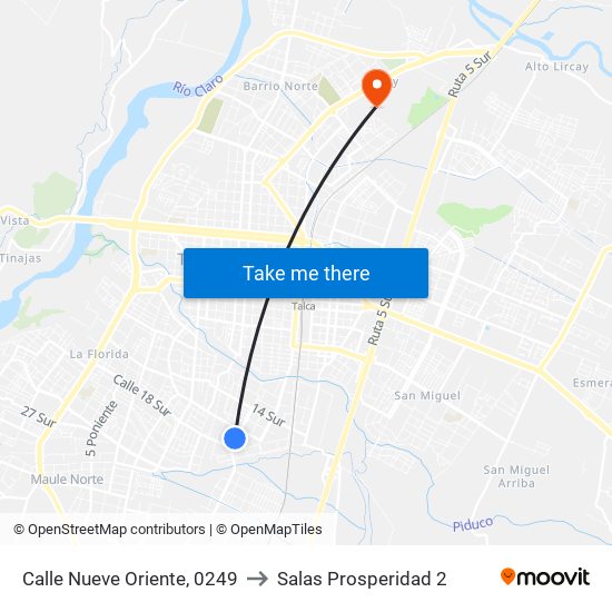 Calle Nueve Oriente, 0249 to Salas Prosperidad 2 map