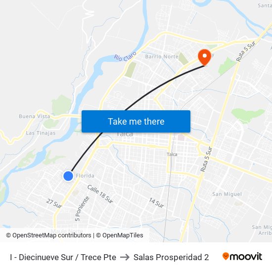 I - Diecinueve Sur / Trece Pte to Salas Prosperidad 2 map