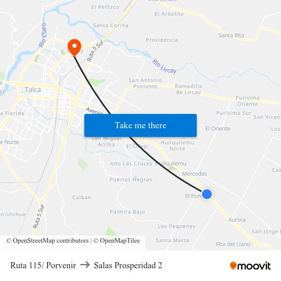 Ruta 115/ Porvenir to Salas Prosperidad 2 map