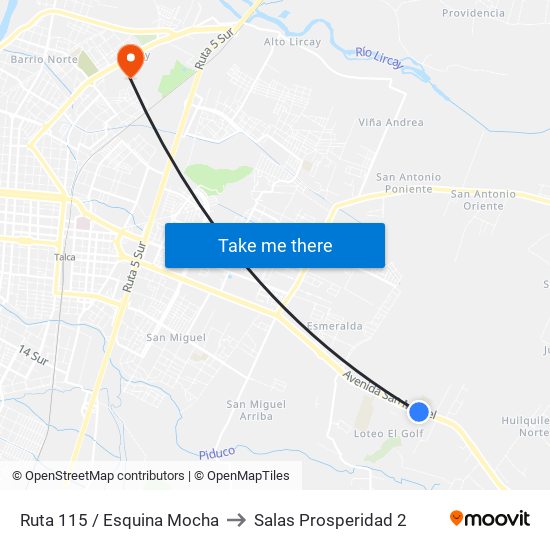 Ruta 115 / Esquina Mocha to Salas Prosperidad 2 map