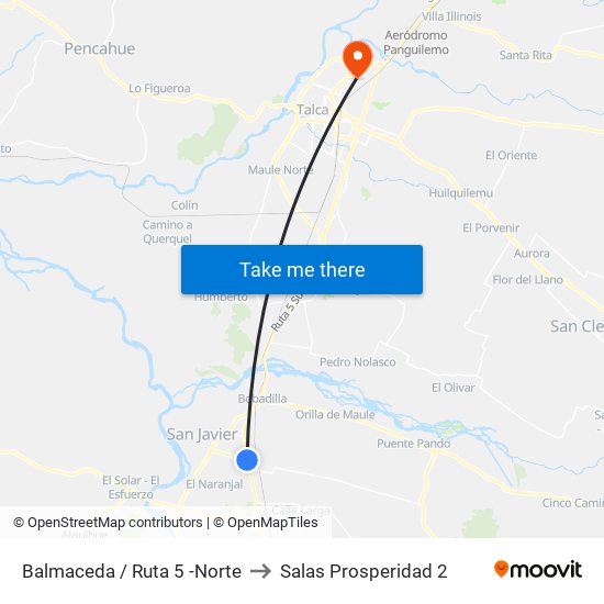 Balmaceda / Ruta 5 -Norte to Salas Prosperidad 2 map
