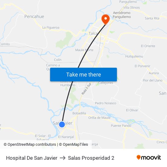 Hospital De San Javier to Salas Prosperidad 2 map