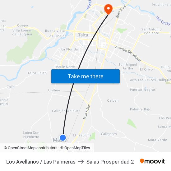 Los Avellanos / Las Palmeras to Salas Prosperidad 2 map