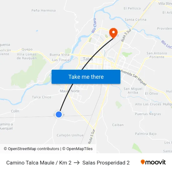Camino Talca Maule / Km 2 to Salas Prosperidad 2 map