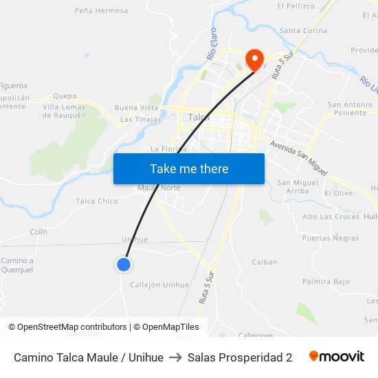 Camino Talca  Maule / Unihue to Salas Prosperidad 2 map