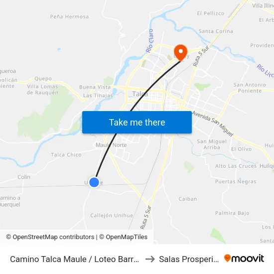 Camino Talca Maule / Loteo Barros Negros to Salas Prosperidad 2 map