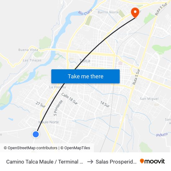 Camino Talca Maule / Terminal Taxutal to Salas Prosperidad 2 map