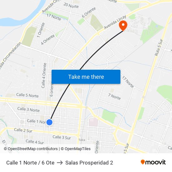 Calle 1 Norte / 6 Ote to Salas Prosperidad 2 map