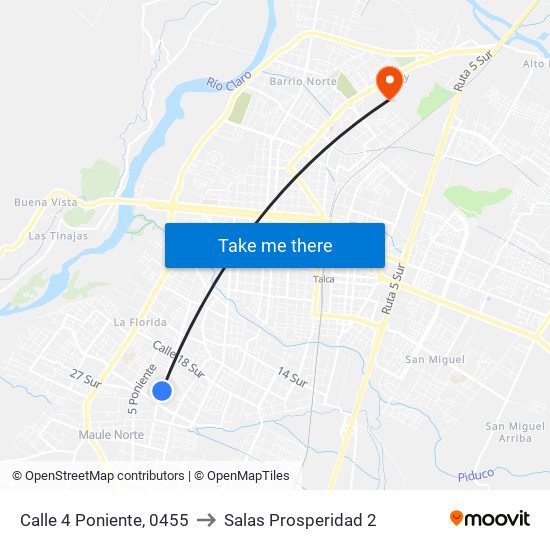 Calle 4 Poniente, 0455 to Salas Prosperidad 2 map