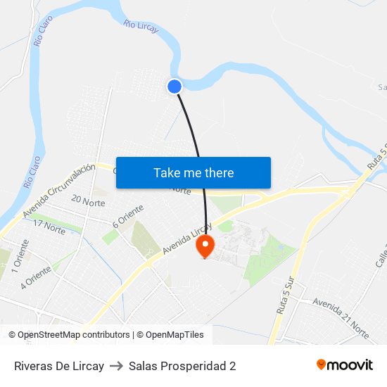 Riveras De Lircay to Salas Prosperidad 2 map