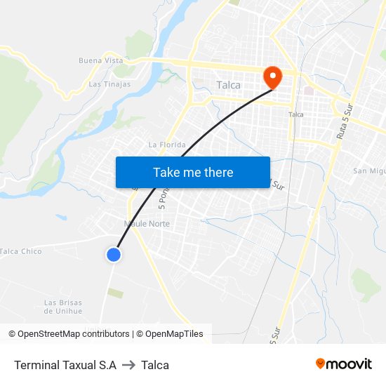 Terminal Taxual S.A to Talca map