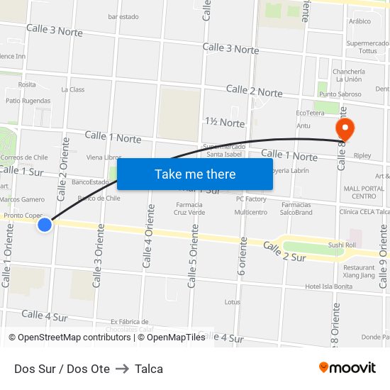 Dos Sur / Dos Ote to Talca map