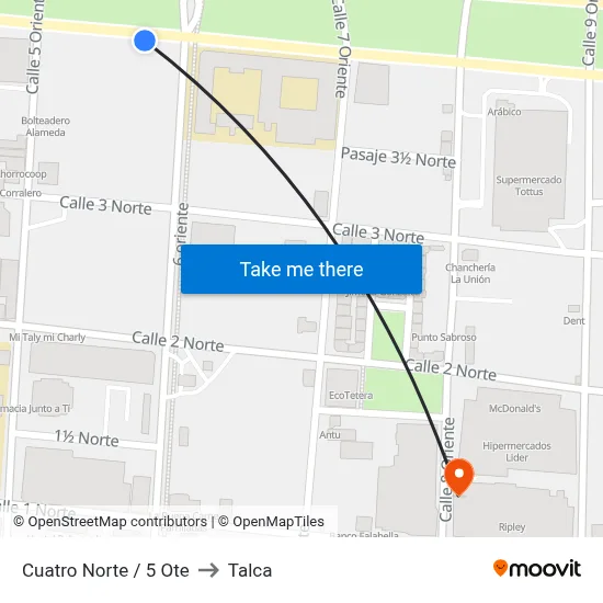 Cuatro Norte / 5 Ote to Talca map