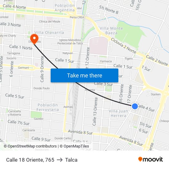 Calle 18 Oriente, 765 to Talca map