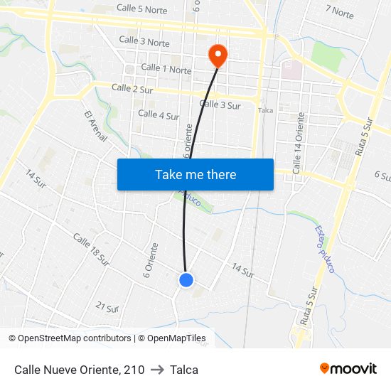 Calle Nueve Oriente, 210 to Talca map