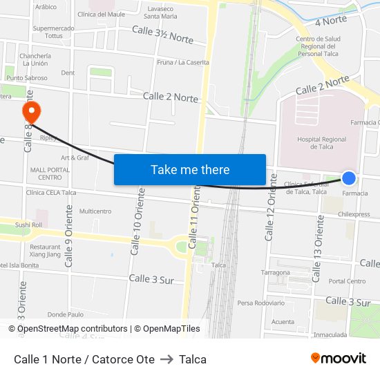 Calle 1 Norte / Catorce Ote to Talca map