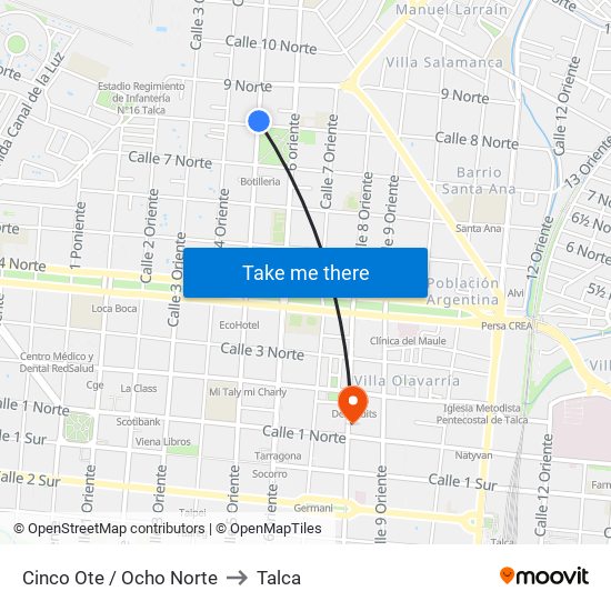 Cinco Ote / Ocho Norte to Talca map