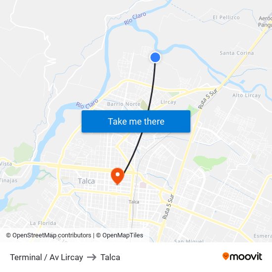 Terminal / Av Lircay to Talca map