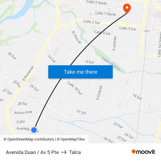 Avenida Duao / Av 5 Pte to Talca map