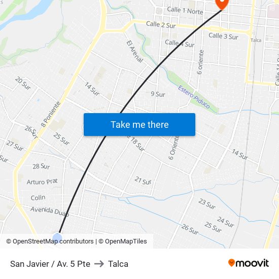 San Javier / Av. 5 Pte to Talca map