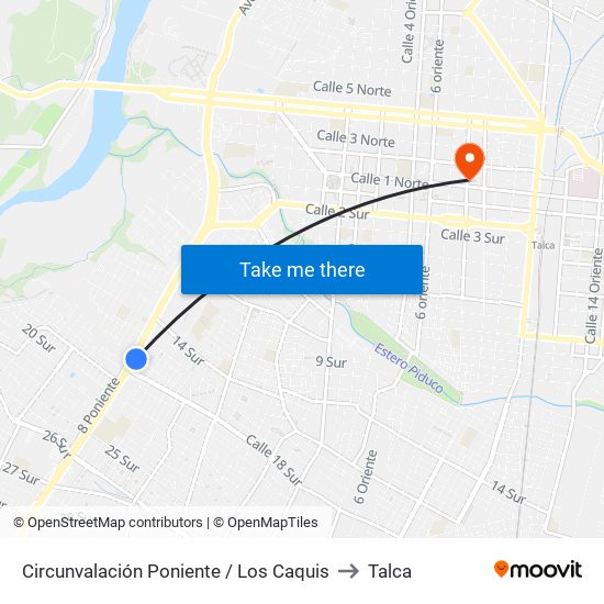 Circunvalación Poniente / Los Caquis to Talca map