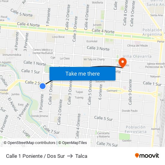 Calle 1 Poniente / Dos Sur to Talca map