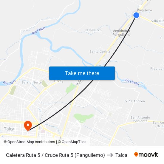 Caletera Ruta 5 / Cruce Ruta 5 (Panguilemo) to Talca map