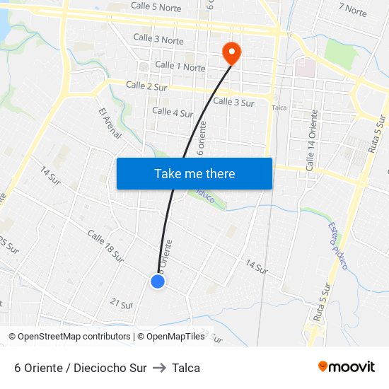 6 Oriente / Dieciocho Sur to Talca map