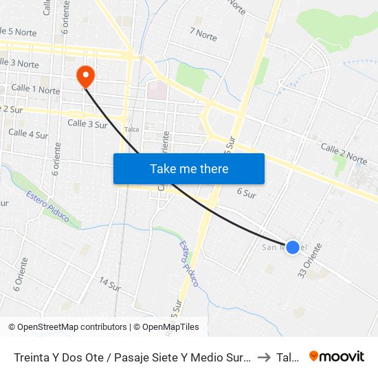 Treinta Y Dos Ote / Pasaje Siete Y Medio Sur B to Talca map