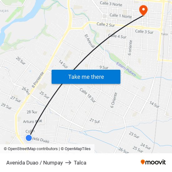 Avenida Duao / Numpay to Talca map