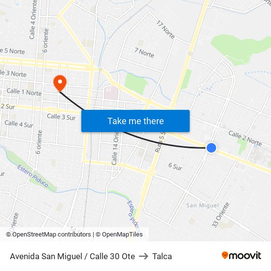 Avenida San Miguel / Calle 30 Ote to Talca map