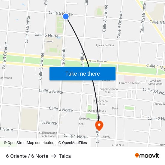 6 Oriente / 6 Norte to Talca map