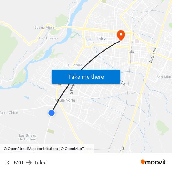 K - 620 to Talca map
