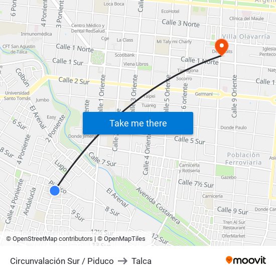 Circunvalación Sur / Piduco to Talca map