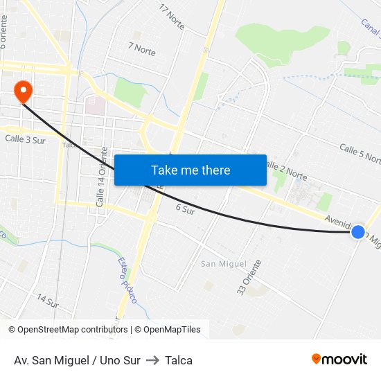 Av. San Miguel / Uno Sur to Talca map
