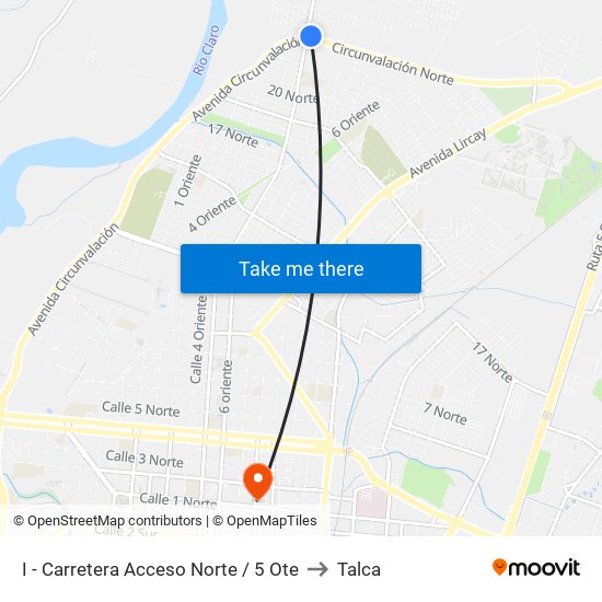 I - Carretera Acceso Norte / 5 Ote to Talca map