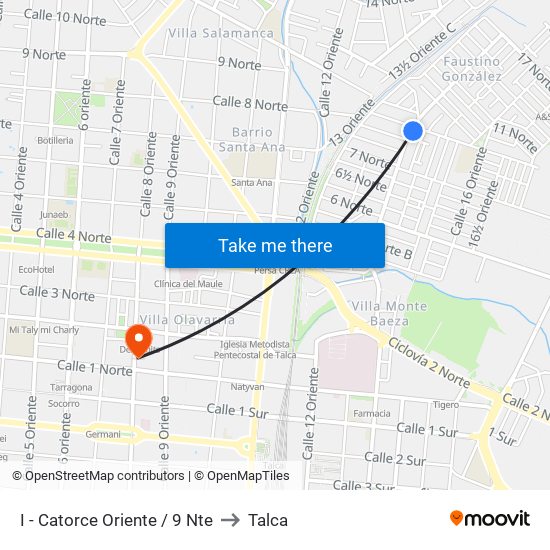 I - Catorce Oriente / 9 Nte to Talca map